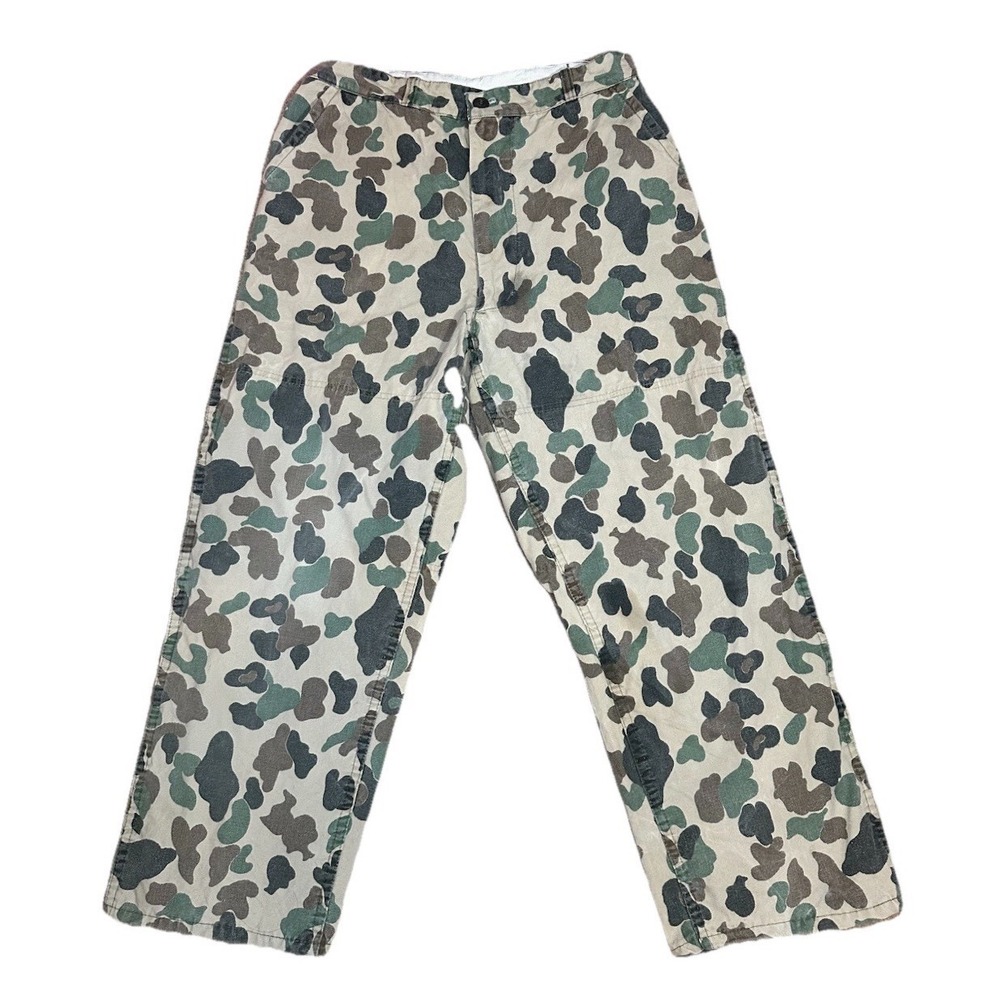 Saf-T-Bak Vintage Duck Camo Hunting Pants Water Repellent Canvas 31x28 Frog Skin
